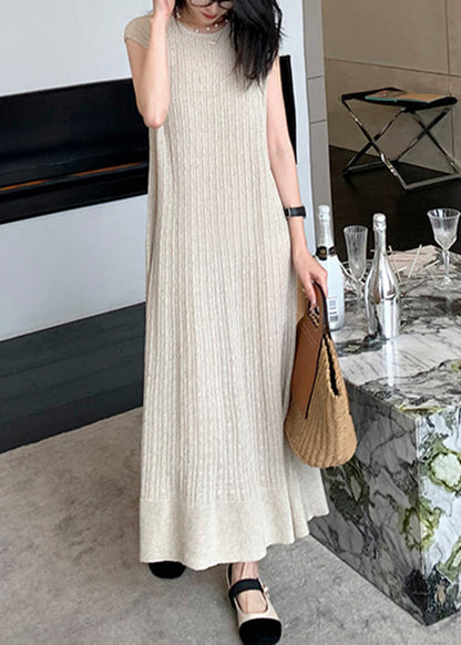 Apricot Cozy Knit Long Dresso Neck Sleeveless Zl009