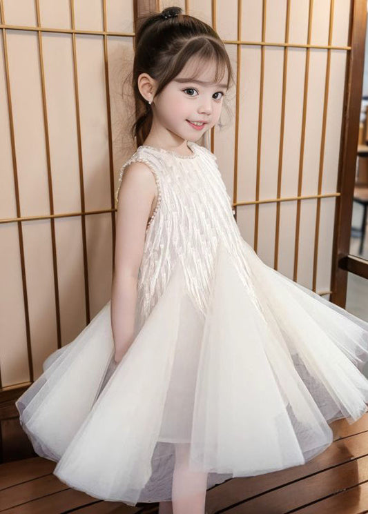 Art Apricot O-neck Patchwork Tulle Long Dress Sleeveless Xz030
