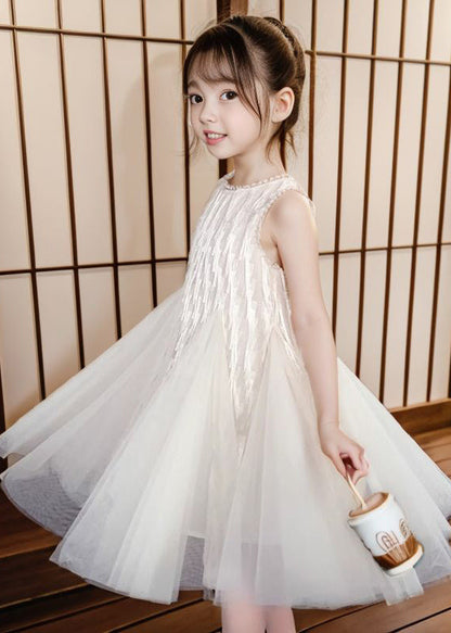 Art Apricot O-neck Patchwork Tulle Long Dress Sleeveless Xz030