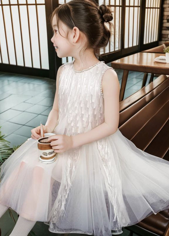 Art Apricot O-neck Patchwork Tulle Long Dress Sleeveless Xz030