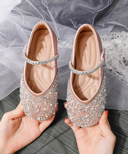 Apricot Strap Flat Soft Art Shoes Buckle Sequins