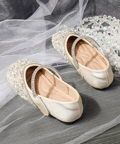 Apricot Strap Flat Soft Art Shoes Buckle Sequins