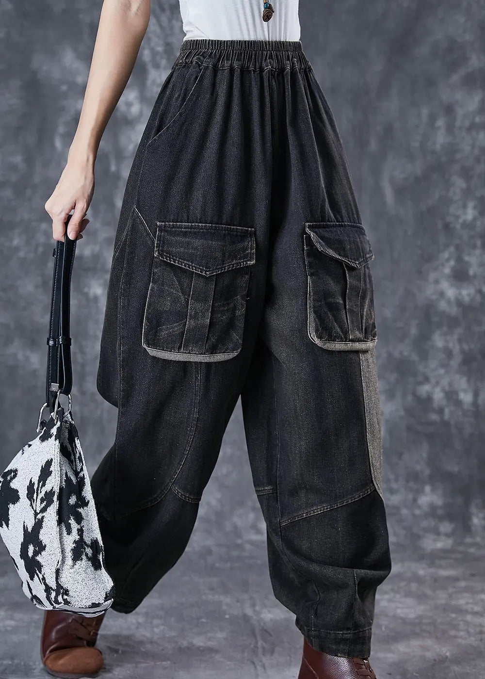Patchwork Pockets Denim Pants Spring