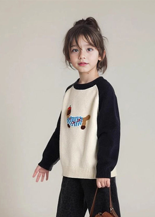 Art Black Print Thick Cotton Knit Kids Sweater Spring Tp044