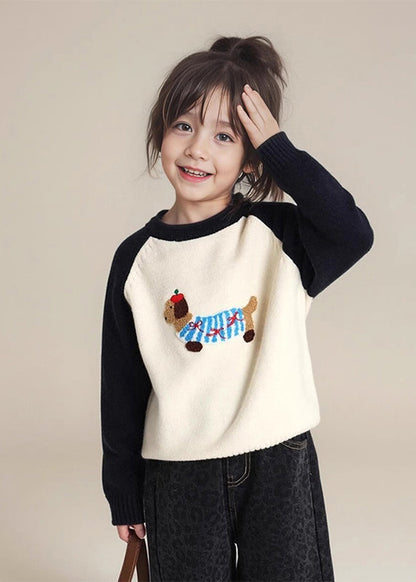 Art Black Print Thick Cotton Knit Kids Sweater Spring Tp044