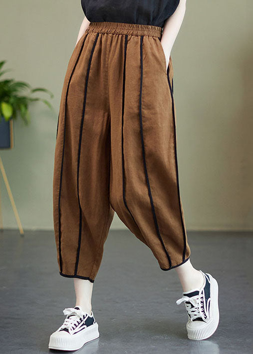 Art Coffee Elastic Waist Oversized Patchwork Linen Harem Pants Summer Ly0654