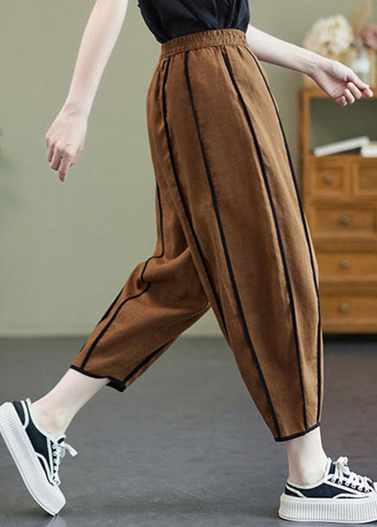 Art Coffee Elastic Waist Oversized Patchwork Linen Harem Pants Summer Ac2078