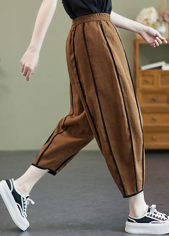 Art Coffee Elastic Waist Oversized Patchwork Linen Harem Pants Summer Ly0654