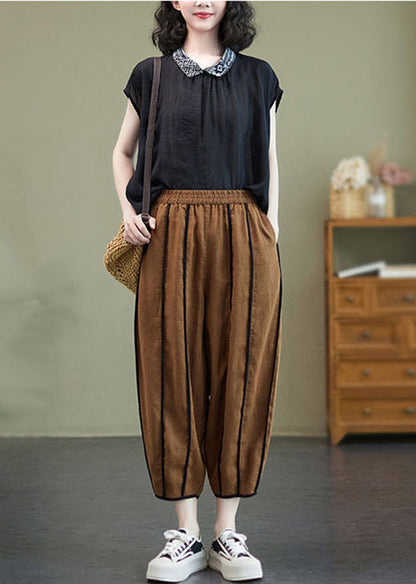 Art Coffee Elastic Waist Oversized Patchwork Linen Harem Pants Summer Ly0654
