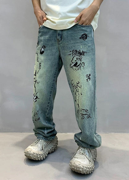 Art Denim Blue High Wais Print Pants F4213