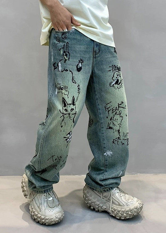 Art Denim Blue High Wais Print Pants F4213