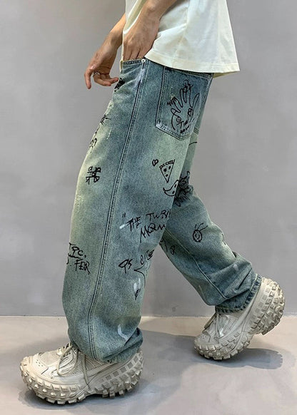 Art Denim Blue High Wais Print Pants F4213