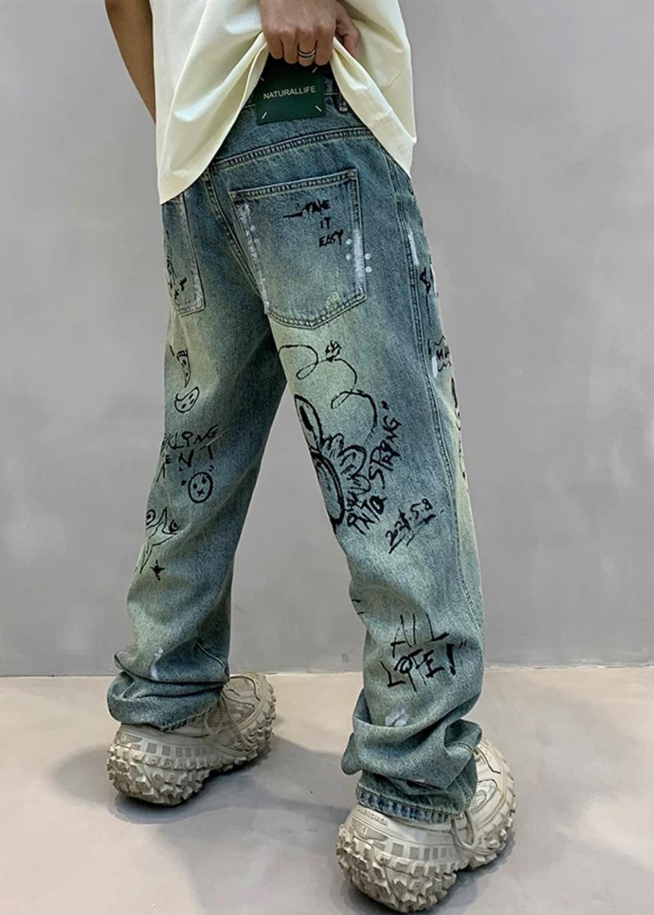 Art Denim Blue High Wais Print Pants F4213