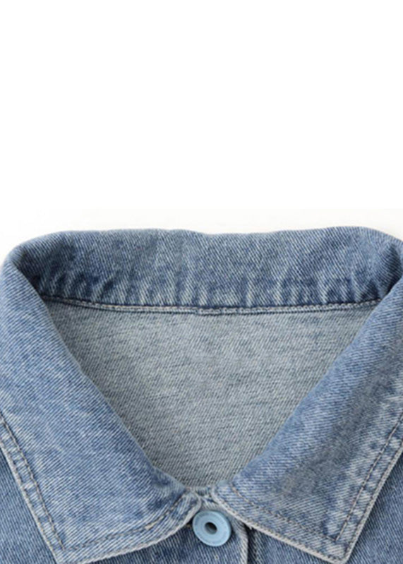 Art Denim Blue Peter Pan Collar Patchwork Little Bear Button Coats Fall Ty1054