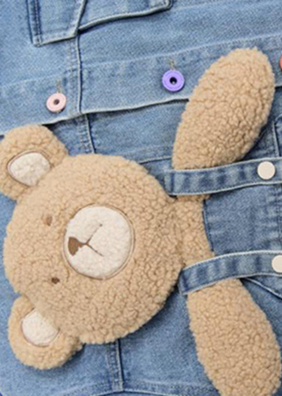 Art Denim Blue Peter Pan Collar Patchwork Little Bear Button Coats Fall Ty1054