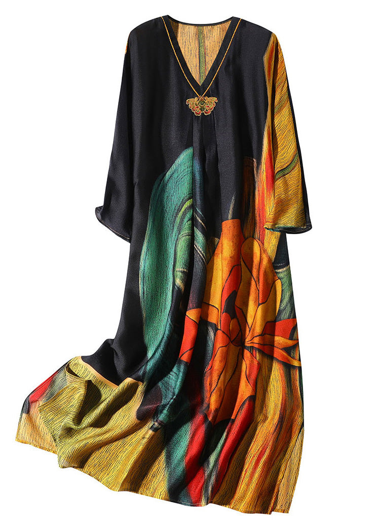 Art Embroideried Print Side Open Maxi Dress Ac3019