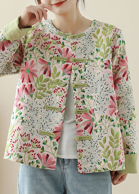 Art Green Embroidered Button Cotton Coats Fall Qg034
