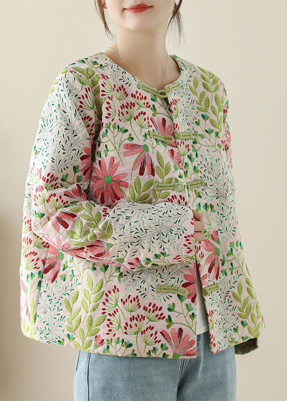 Art Green Embroidered Button Cotton Coats Fall Qg034