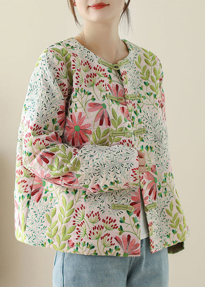 Art Green Embroidered Button Cotton Coats Fall Qg034
