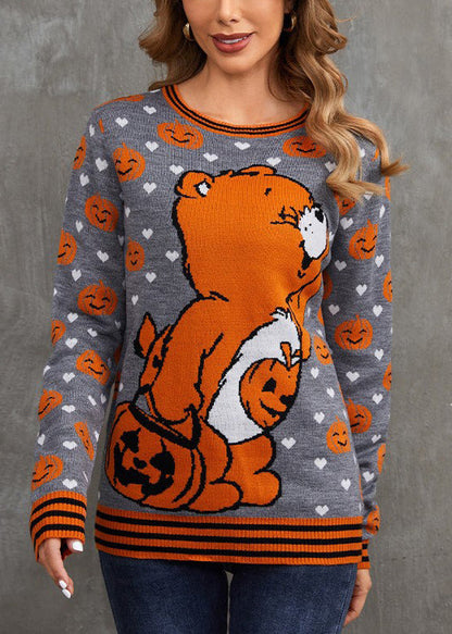 Art Grey O Neck Animal Cozy Knit Sweater Fall Ae1014