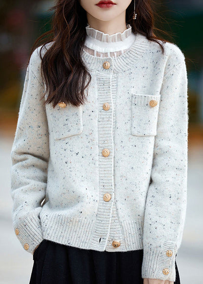 Art Grey O Neck Button Pockets Woolen Coat Spring Tf027