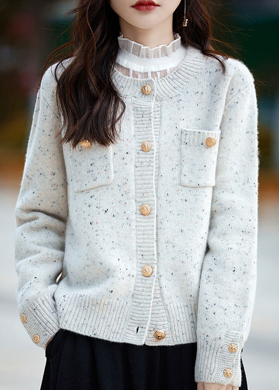 Art Grey O Neck Button Pockets Woolen Coat Spring Tf027