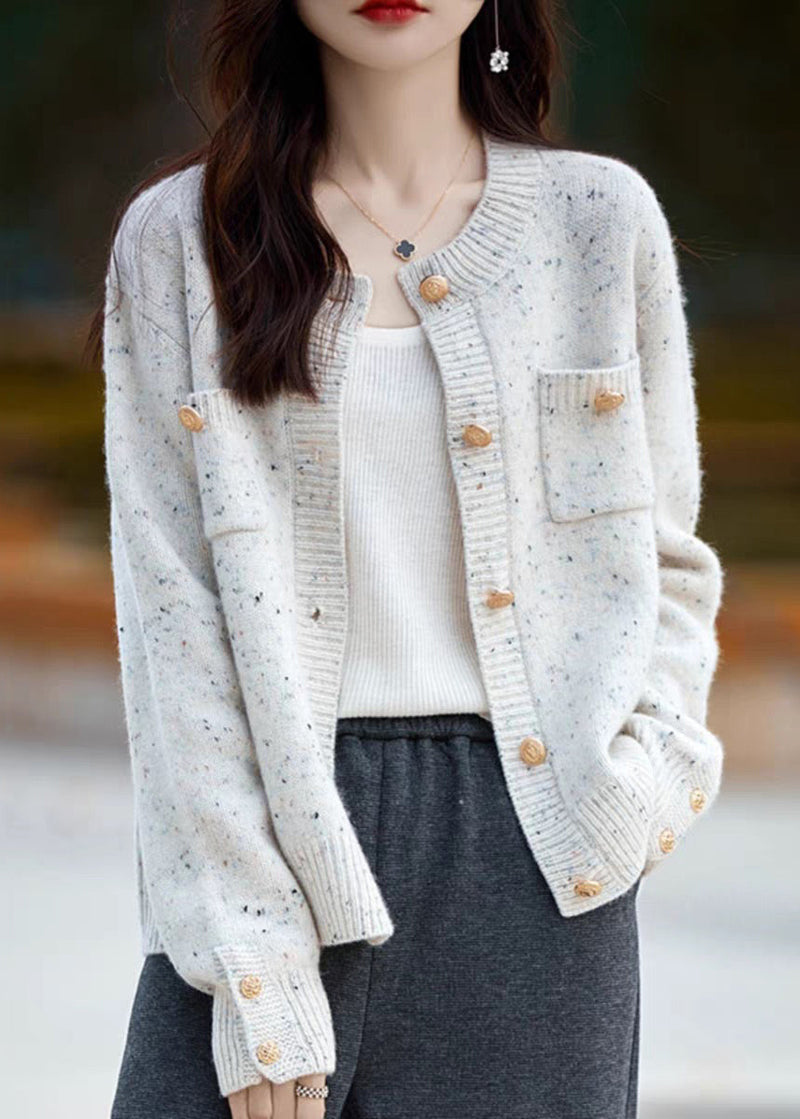 Art Grey O Neck Button Pockets Woolen Coat Spring Tf027