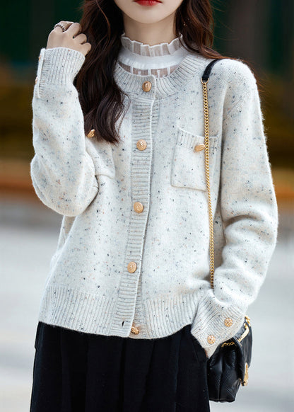 Art Grey O Neck Button Pockets Woolen Coat Spring Tf027