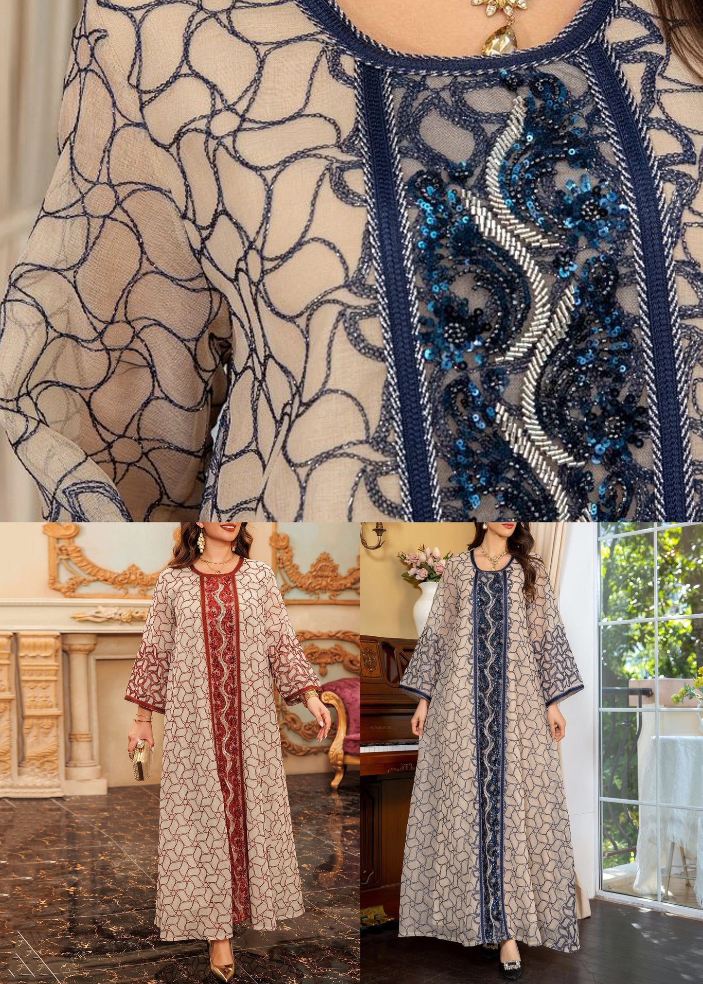 Art Grey O Neck Sequins Patchwork Tulle Long Dress Fall Wo048