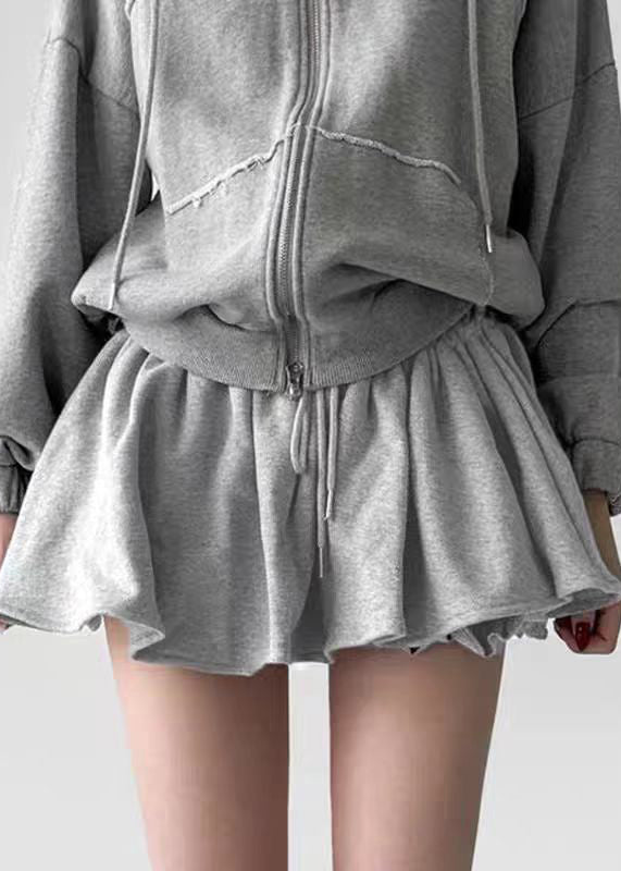 Art Grey Ruffled Lace Up Cotton Pants Skirt Summer Yt002