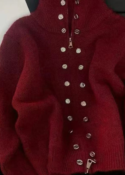 Art Grey Zip Up Double Breast Knit Coats Spring Yw049