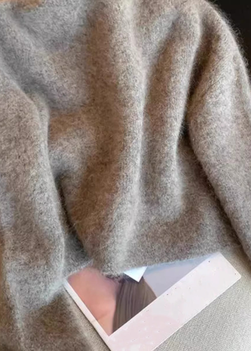 Art Grey Zip Up Double Breast Knit Coats Spring Yw049