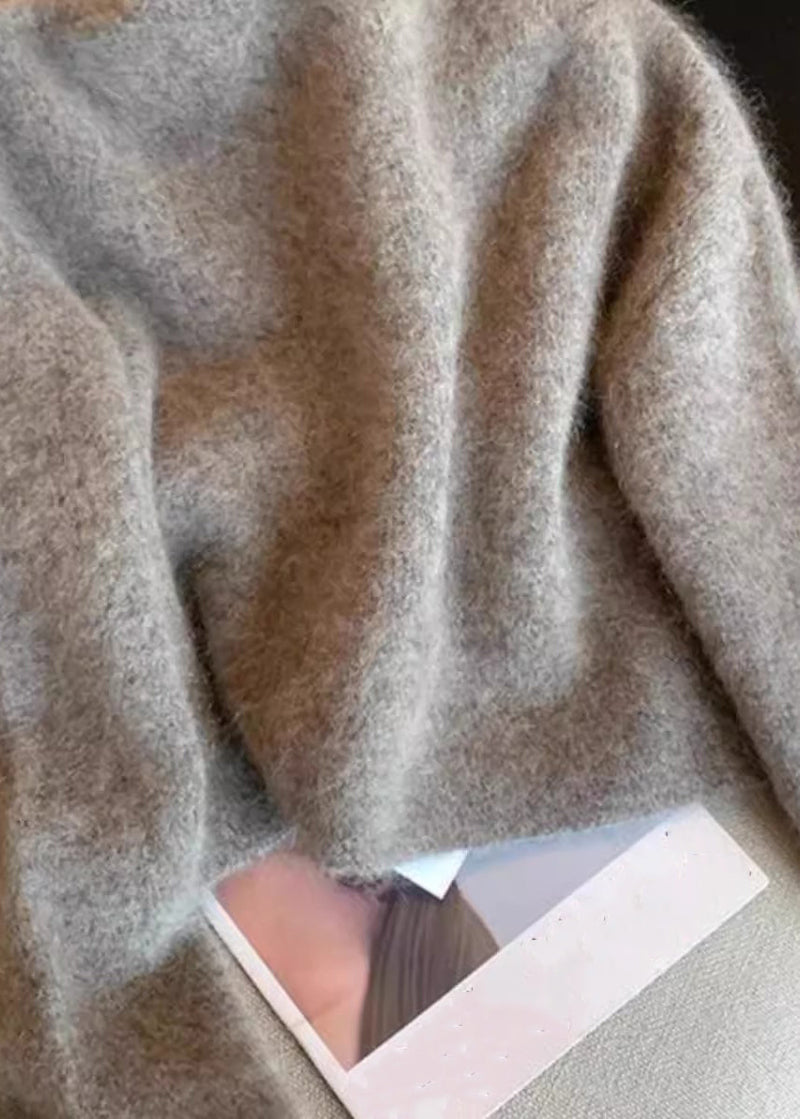 Art Grey Zip Up Double Breast Knit Coats Spring Yw049