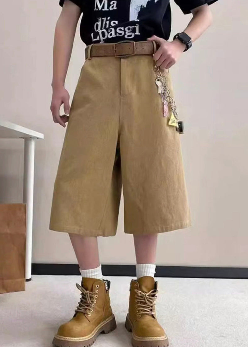 Art Pockets Crop Summer High Pants Waist Khaki Letter