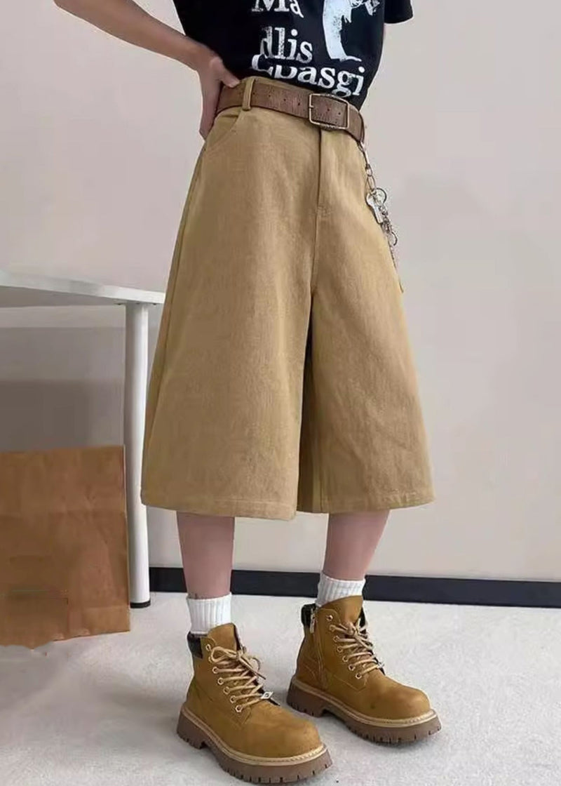 Art Pockets Crop Summer High Pants Waist Khaki Letter
