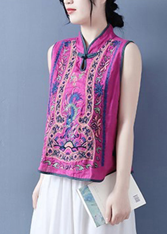 Art Light Blue Stand Collar Embroidered Waistcoat Summer Vb1073