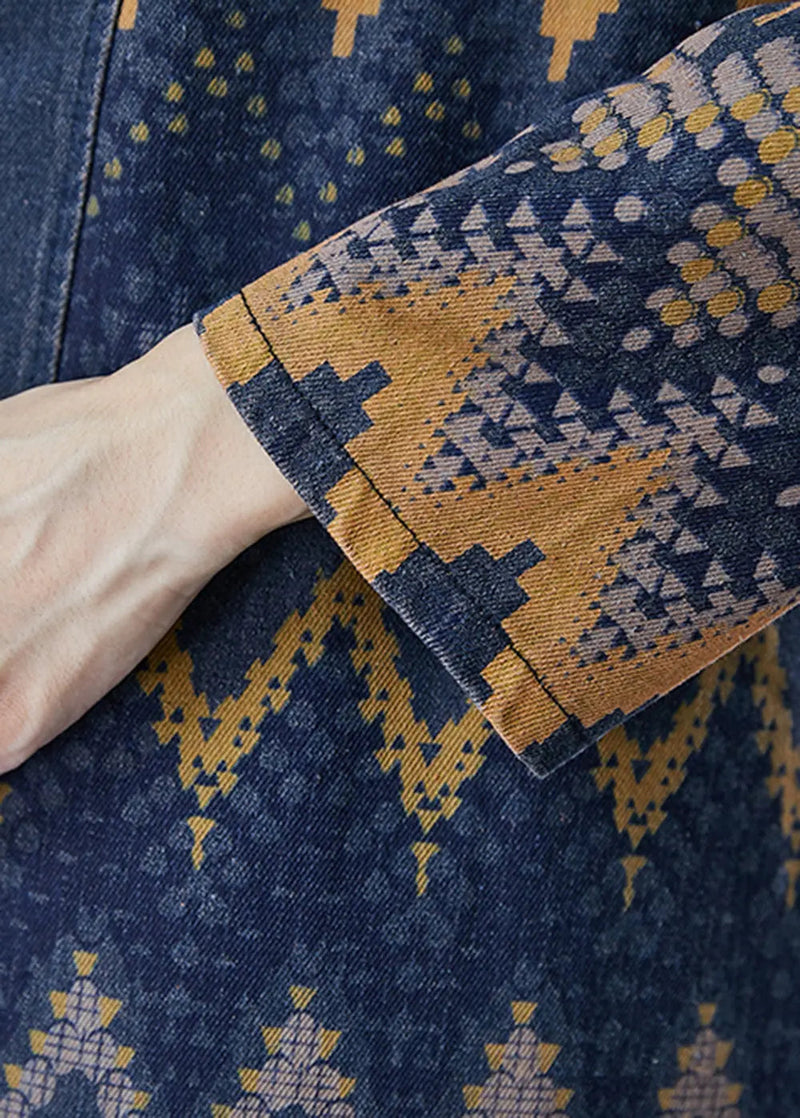 Navy Print Denim Coat Outwear Fall