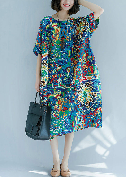Art O-neck Print Maxi Dress Short Sleeve Ac2072