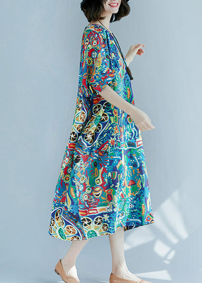 Art O-neck Print Maxi Dress Short Sleeve Ly0648