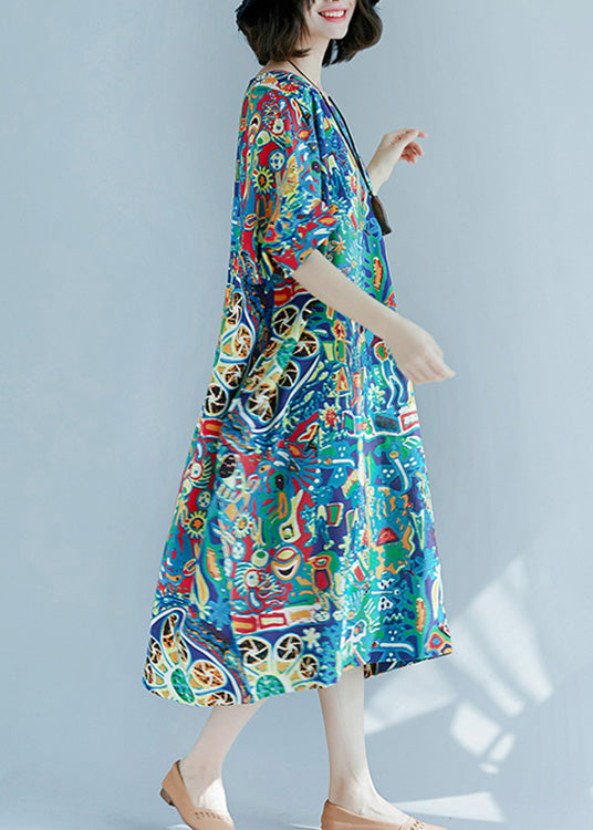Art O-neck Print Maxi Dress Short Sleeve Ly0648