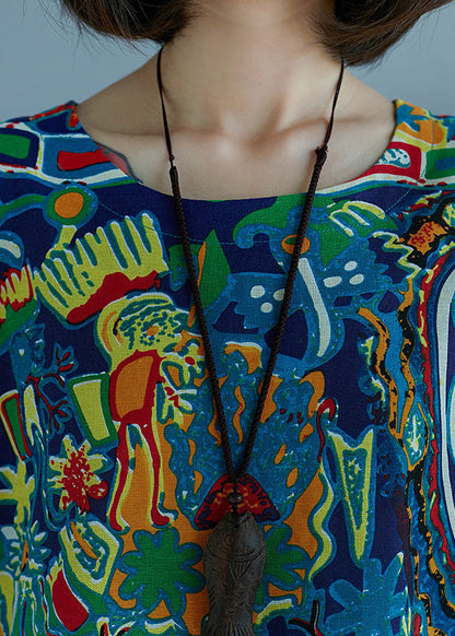 Art O-neck Print Maxi Dress Short Sleeve Ly0648
