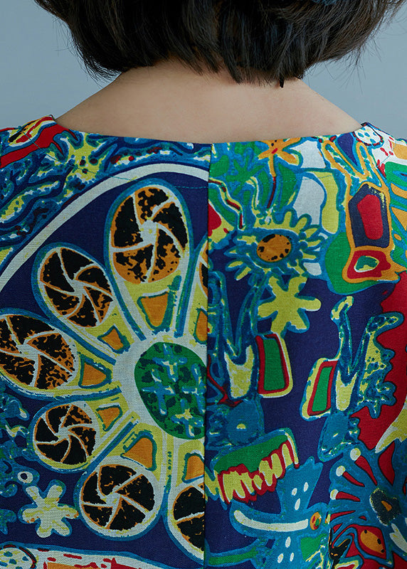 Art O-neck Print Maxi Dress Short Sleeve Ly0648