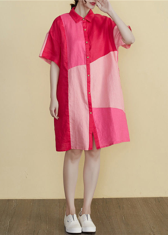 Art Peter Pan Collar Patchwork Button Long Dresses Summer Ac2032