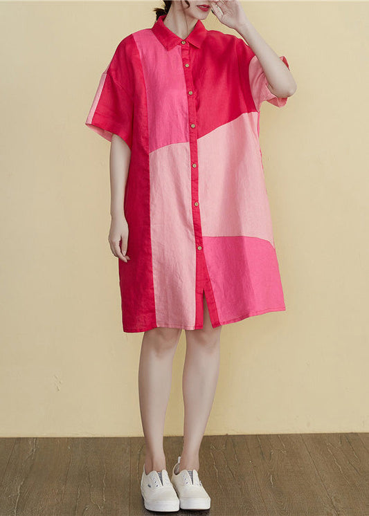 Art Peter Pan Collar Patchwork Button Long Dresses Summer Ac2032