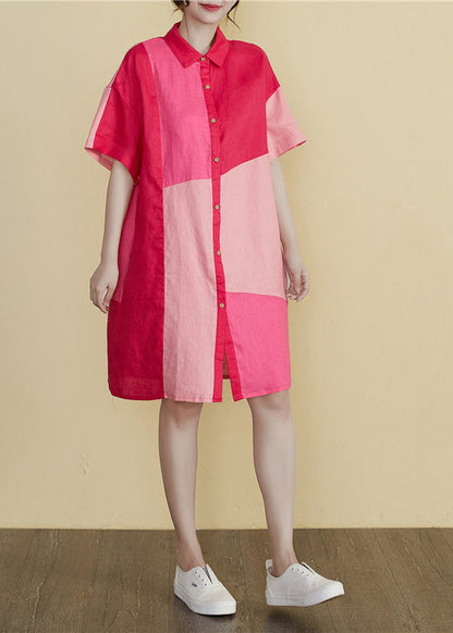 Art Peter Pan Collar Patchwork Button Long Dresses Summer Ac2032