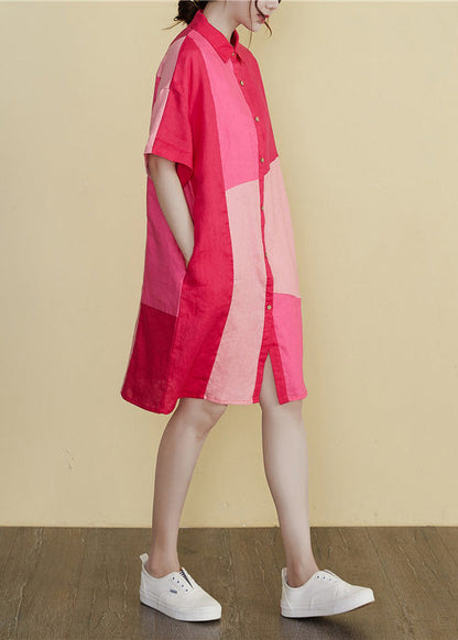 Art Peter Pan Collar Patchwork Button Long Dresses Summer Ac2032