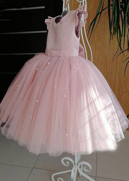 Art Pink Pink Tulle Patchwork Pearl Long Dresses Summer Ys033
