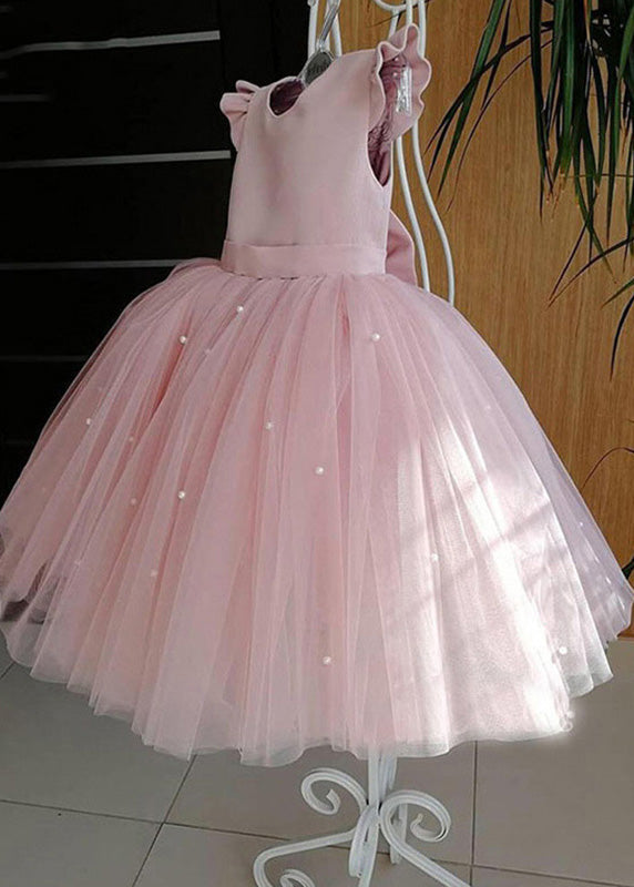 Art Pink Pink Tulle Patchwork Pearl Long Dresses Summer Ys033