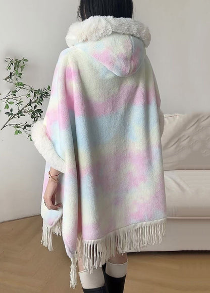 Art Pink Fur Collar Tasseled Warm Fleece Cape Coat Winter Rc002