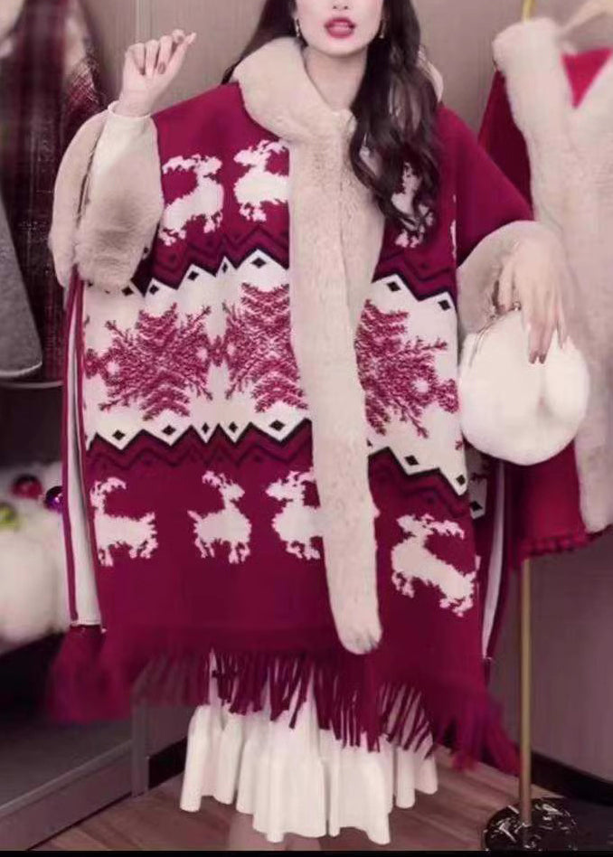Art Pink Hooded Fur Collar Warm Fleece Cape Coats Batwing Sleeve Rc020